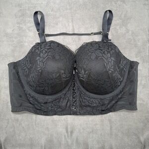 Cacique Black Lace Lightly Lined Balconette Longline Bra Size 40DD